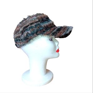 NWT Glitter Mohair Snapback Cap Multicolor Brown Aqua  Black Velcro Closure